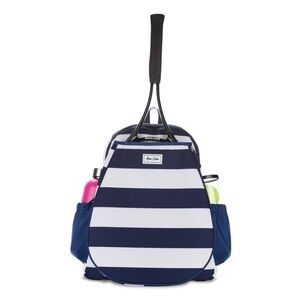 Ame & Lulu Game-On Tennis Backpack - navy & white striped